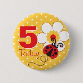 Bóton Redondo 5.08cm Damybug garotas aniversário 5 hoje botão amarelo