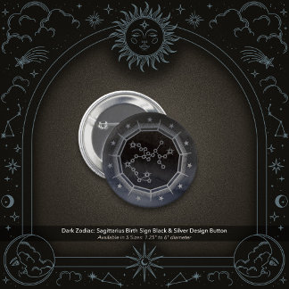 Bóton Redondo 5.08cm Dark Zodiac: Sagittarius Birth Sign Black & Silver