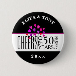 Bóton Redondo 5.08cm Dated Hearts 50th Wedding Anniversário Party Gift