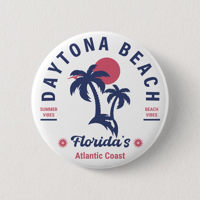 Bóton Redondo 5.08cm Daytona Beach Flórida Palm Trees Souvenirs 60s (Frente)