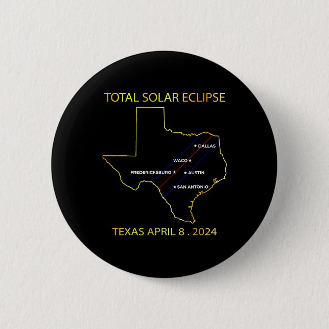 Bóton Redondo 5.08cm De Eclipse Solar 2024 Interative Map Eclips Texas (Frente)
