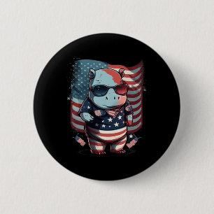 Bóton Redondo 5.08cm De Julho Patriótico Hippo, Bandeira Americana