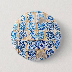 Bóton Redondo 5.08cm decoração azul de lisboa mosaico portugal old azul