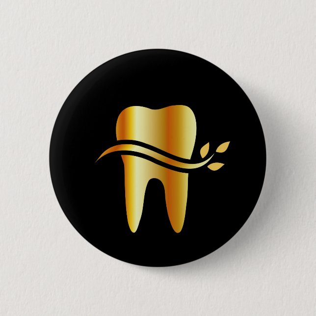 Bóton Redondo 5.08cm Dente dourado com folhas (Frente)
