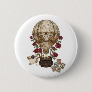 Bóton Redondo 5.08cm Desenho de aventura de balão de ar quente Steampun