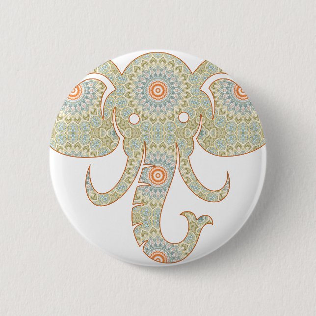 Bóton Redondo 5.08cm Desenho de Cabeça de Elefante Mandala (Frente)