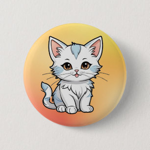 Bóton Redondo 5.08cm Desenho de Linha de Desenho Animado de Gato Estili