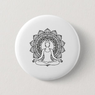 Bóton Redondo 5.08cm Desenho de Mandala Yoga Meditação Postura Mindfuln