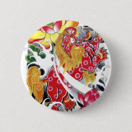 Bóton Redondo 5.08cm Desenho de Tatuagem Foo Dog & Lótus