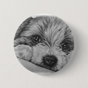 Bóton Redondo 5.08cm Desenho do cão de filhote de cachorro da arte