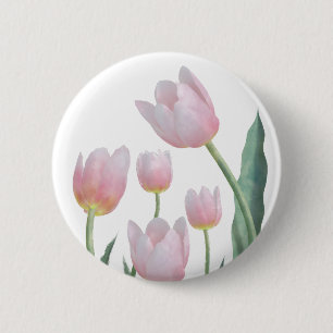 Bóton Redondo 5.08cm Desenho Floral de Tulipa Pastel
