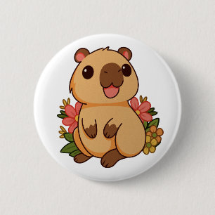 Bóton Redondo 5.08cm Desenho Fofo de Capivara Feliz