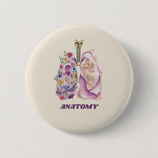 Bóton Redondo 5.08cm Desenho Médico de Anatomia Pulmonar Floral em Aqua