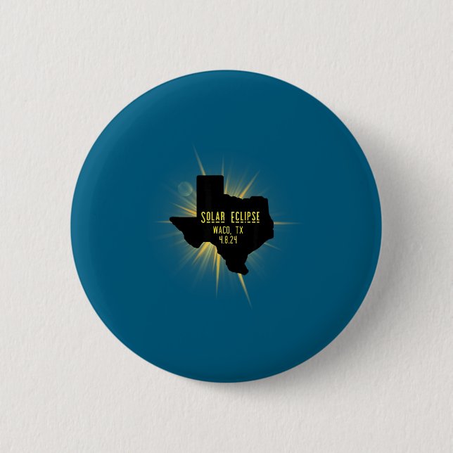Bóton Redondo 5.08cm Desenho Total do Eclipse Solar em Waco Tx (Frente)