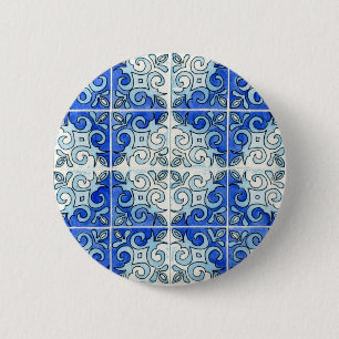 Bóton Redondo 5.08cm Design azul 2 do azulejo - redemoinhos