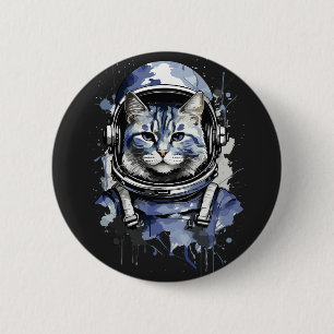 Bóton Redondo 5.08cm Design de Abertura de Gato do Astronauta Azul