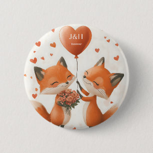Bóton Redondo 5.08cm Design de Amor de Raposa com Iniciais Personalizáv