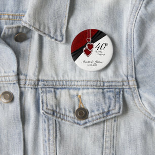 Bóton Redondo 5.08cm design de aniversário de 40 anos de casamento