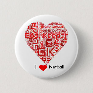 Bóton Redondo 5.08cm Design de Arte de Palavras Eu Amo Netball