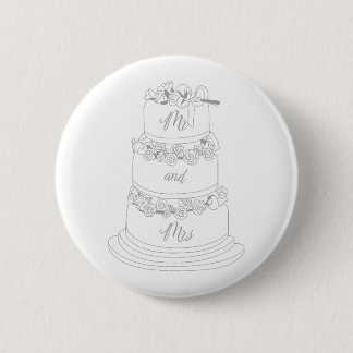 Bóton Redondo 5.08cm Design de Bolo de Casamento Sr e Sra