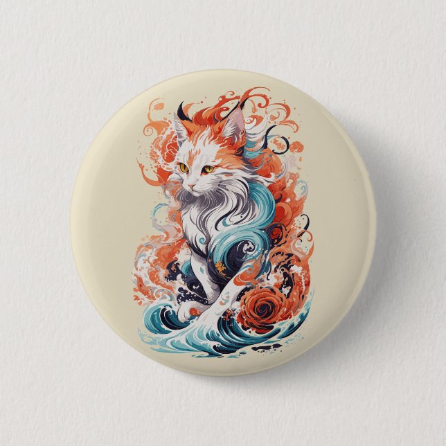 Bóton Redondo 5.08cm Design De Gato Gato Bastante Com Estilo Neo Tradic (Frente)