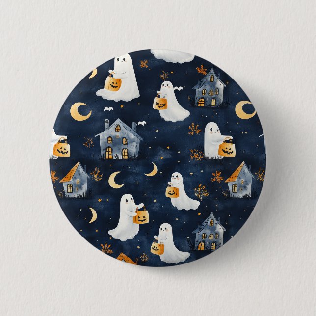 Bóton Redondo 5.08cm Design de Halloween bonito com fantasmas e abóbora (Frente)