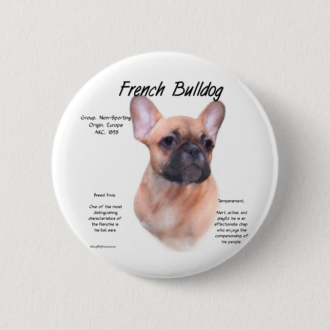 Bóton Redondo 5.08cm Design de História do Buldogue Francês (Frente)