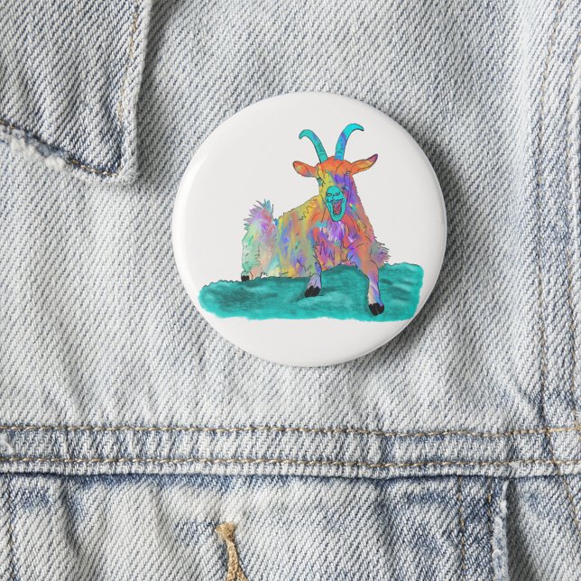 Bóton Redondo 5.08cm Design de pintura animal de cabra gritante (Funny screaming goat colorful farm animal art button)