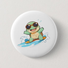 Bóton Redondo 5.08cm Design de Praia de Verão de Tartaruga Surfista Chi