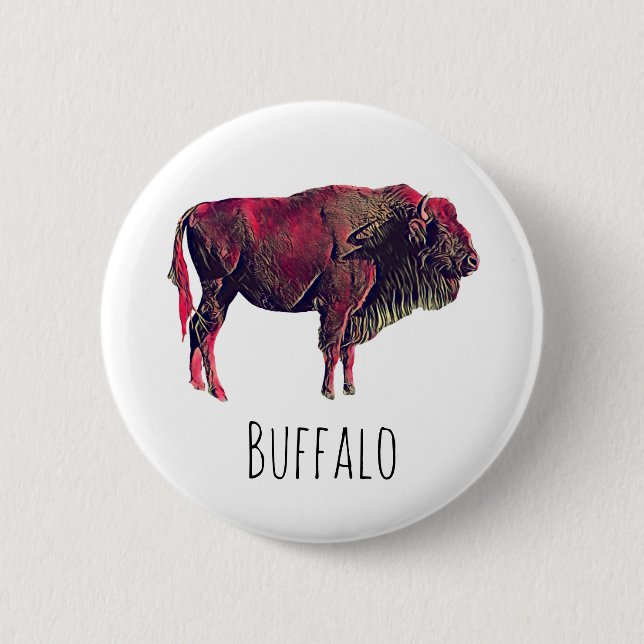 Bóton Redondo 5.08cm Design de Retrato de Buffalo para Bison ou Animal  (Frente)