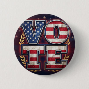Bóton Redondo 5.08cm Design de Tipografia da Bandeira Americana VOTO Pa