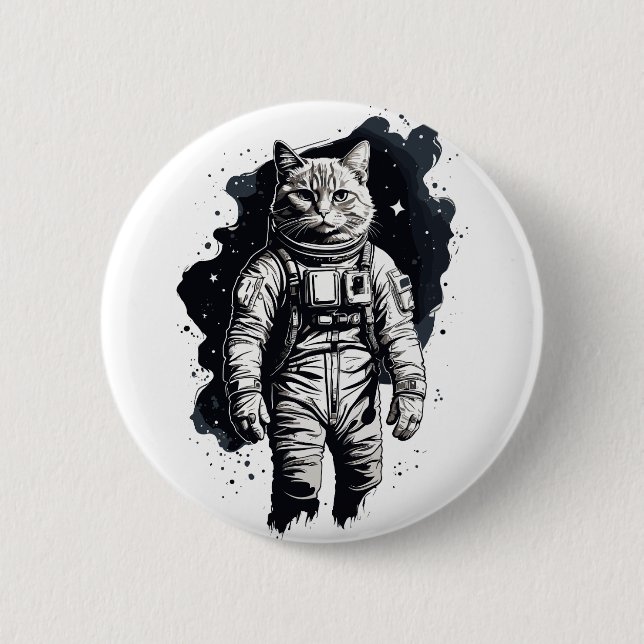 Bóton Redondo 5.08cm Design do Astronauta de Tinta Preta (Frente)