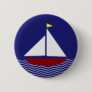 Bóton Redondo 5.08cm Design do veleiro dos azuis marinhos e do vermelho