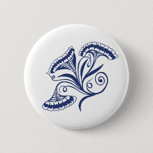 Bóton Redondo 5.08cm Design Floral Clássico em Azulejo Azul Delft Holan