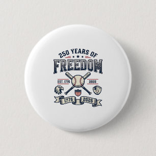 Bóton Redondo 5.08cm Design Patriótico de Beisebol 250 Anos de Liberdad