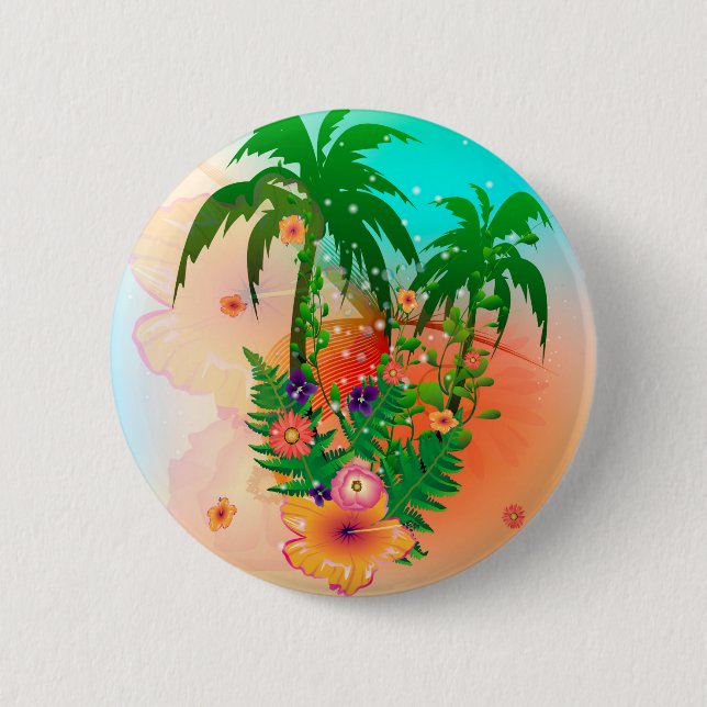 Bóton Redondo 5.08cm Design tropical do verão (Frente)