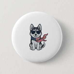 Bóton Redondo 5.08cm Design Vetorial de Cachorro Husky Patriótico Vinta