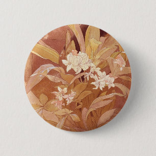 Bóton Redondo 5.08cm Detalhe Floral Art Nouveau de Alphonse Mucha
