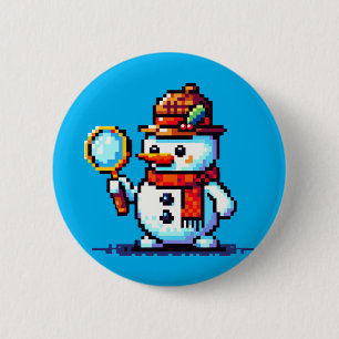Bóton Redondo 5.08cm Detetive Snowman - Mistério Engraçado de Pixel Art