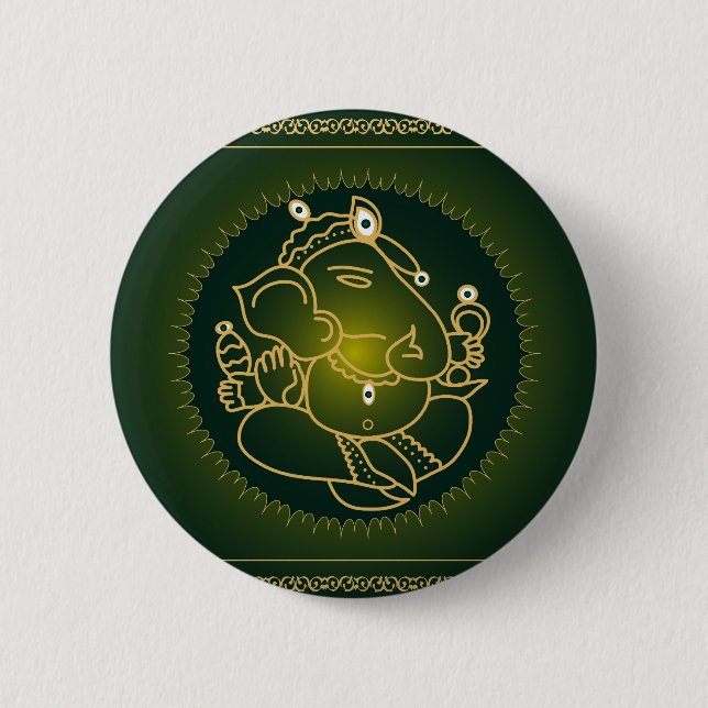 Bóton Redondo 5.08cm Deus Ganesha no verde - botão (Frente)