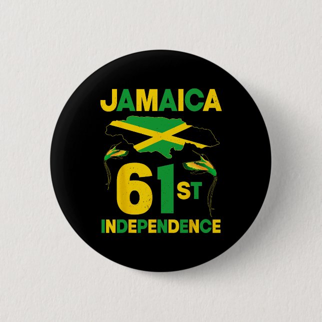 Bóton Redondo 5.08cm Dia da Independência da Jamaica, 61ruas desde 1962 (Frente)