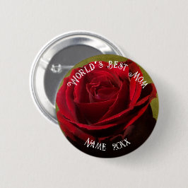 Bóton Redondo 5.08cm Dia das Mães Rosa Vermelha Texturizada