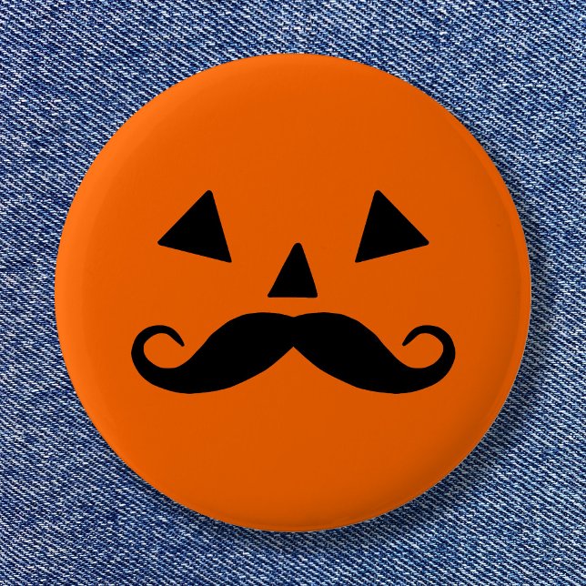 Bóton Redondo 5.08cm Dia de as Bruxas engraçado Pumpkin Mustache (Pumpkin Moustache Button)
