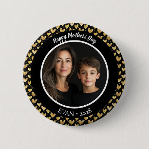 Bóton Redondo 5.08cm Dia de as mães De Corações Preto E Ouro Faux