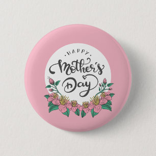 Bóton Redondo 5.08cm Dia de as mães Feliz Floral Elegante   Botão Pin