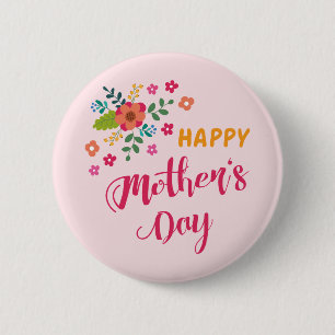 Bóton Redondo 5.08cm "Dia de as mães Feliz" - Ilustração Floral Cor-