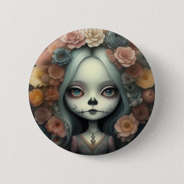 Bóton Redondo 5.08cm Dia dos crânios doces mortos bonecas bonitinhas (Frente)