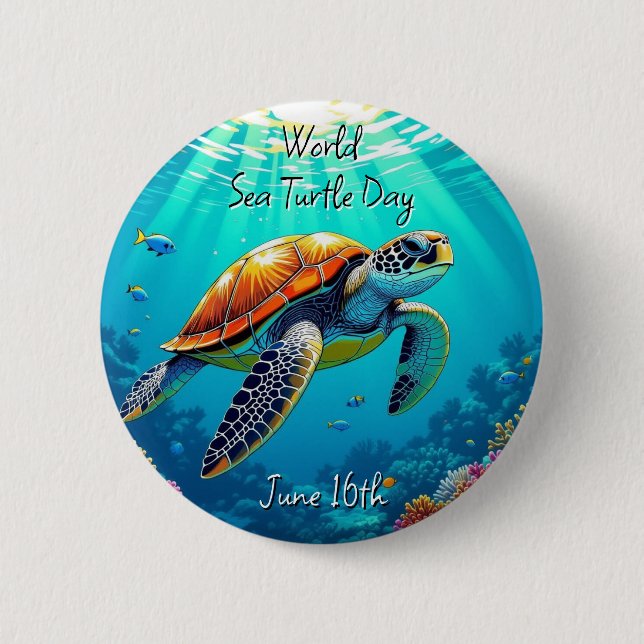 Bóton Redondo 5.08cm Dia Mundial da Tartaruga no Mar, 16 de junho (Frente)