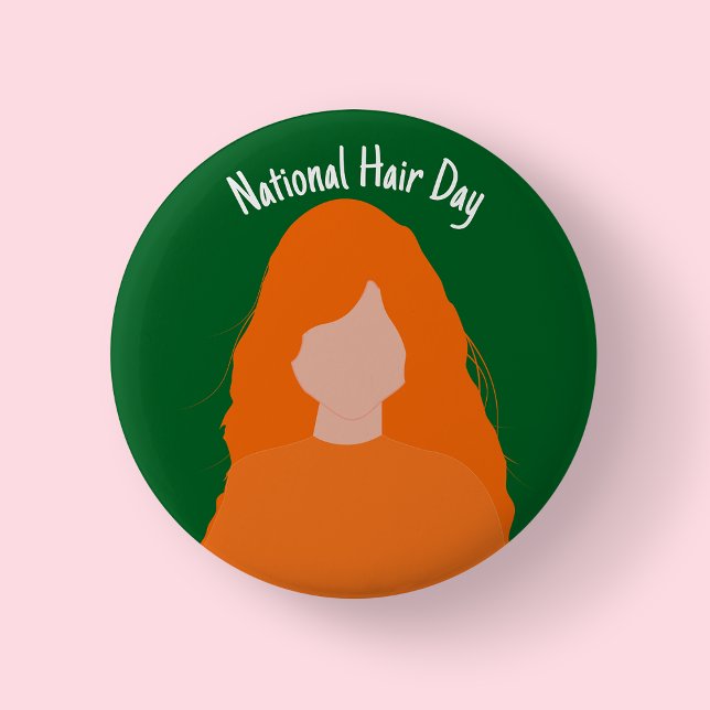 Bóton Redondo 5.08cm Dia Nacional do Cabelo - Crachá/ Botão Vermelho (Ginger - national hair da)