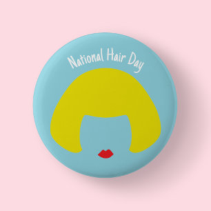 Bóton Redondo 5.08cm Dia Nacional do Cabelo - Insígnia de Bob Loiro/